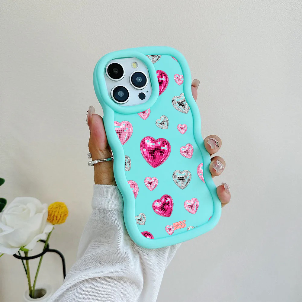 Pink Disco Heart Repeat Wavy iPhone Case – product view 7