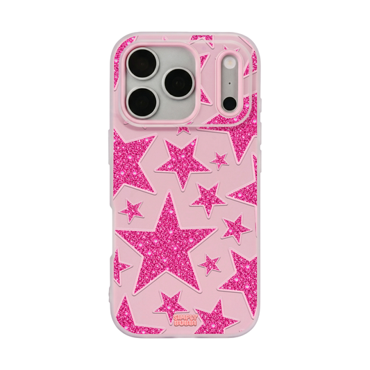 Pink Glitter Star Repeat Pop iPhone Case – Blush color