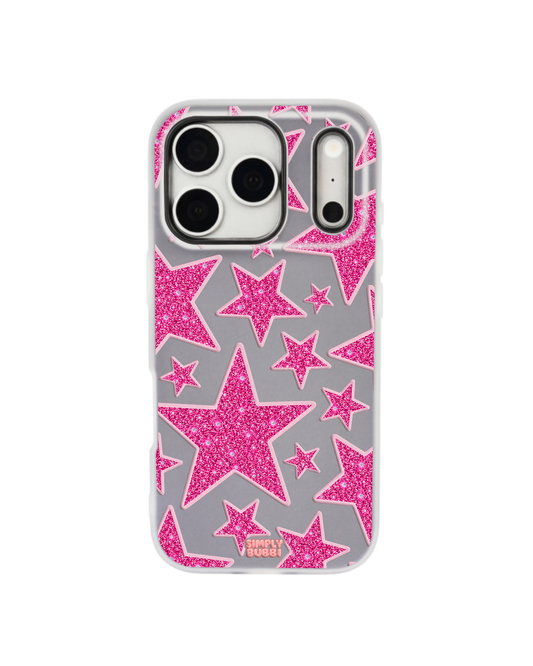 Pink Glitter Star Repeat Pop iPhone Case – Gray color
