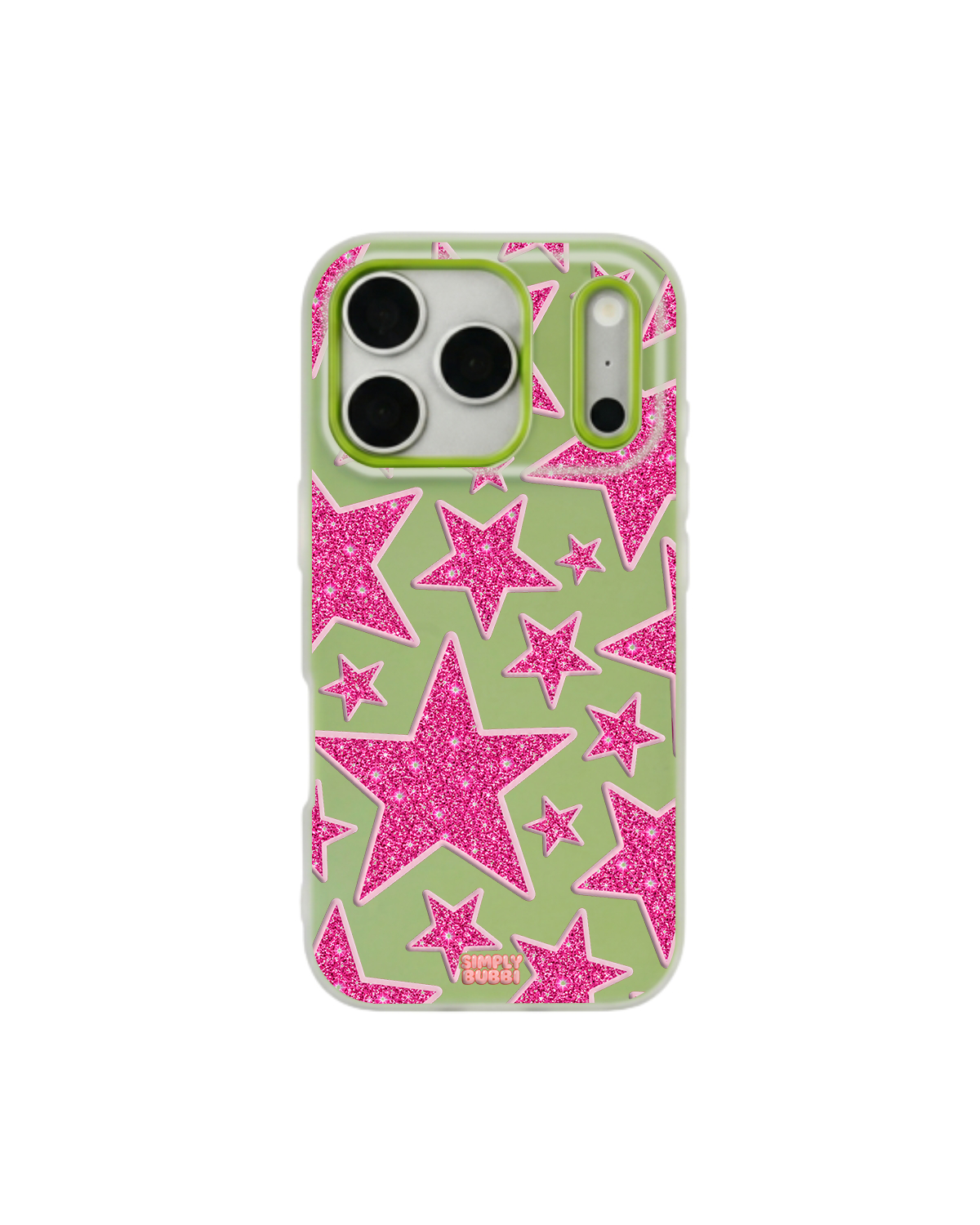 Pink Glitter Star Repeat Pop iPhone Case – Lime color