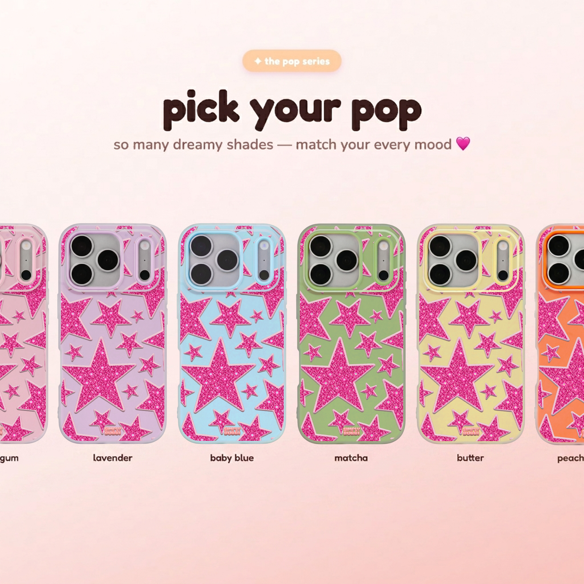 Pink Glitter Star Repeat Pop iPhone Case – product view 1