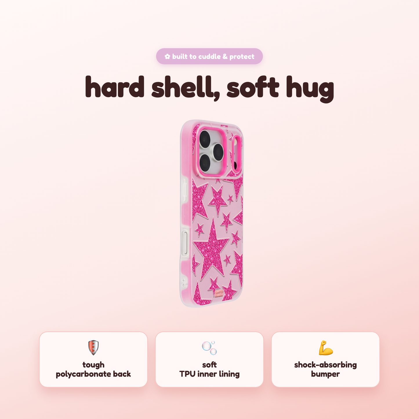 Pink Glitter Star Repeat Pop iPhone Case – product view 2