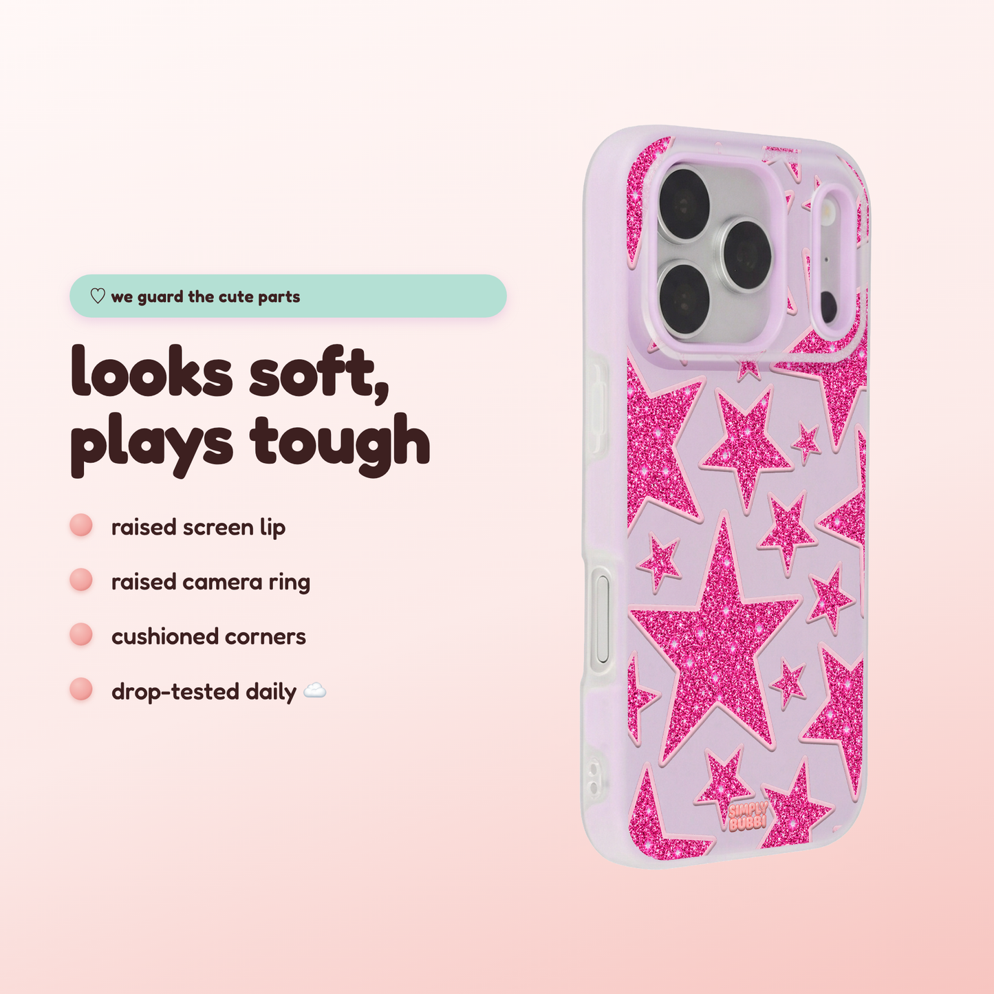 Pink Glitter Star Repeat Pop iPhone Case – product view 3