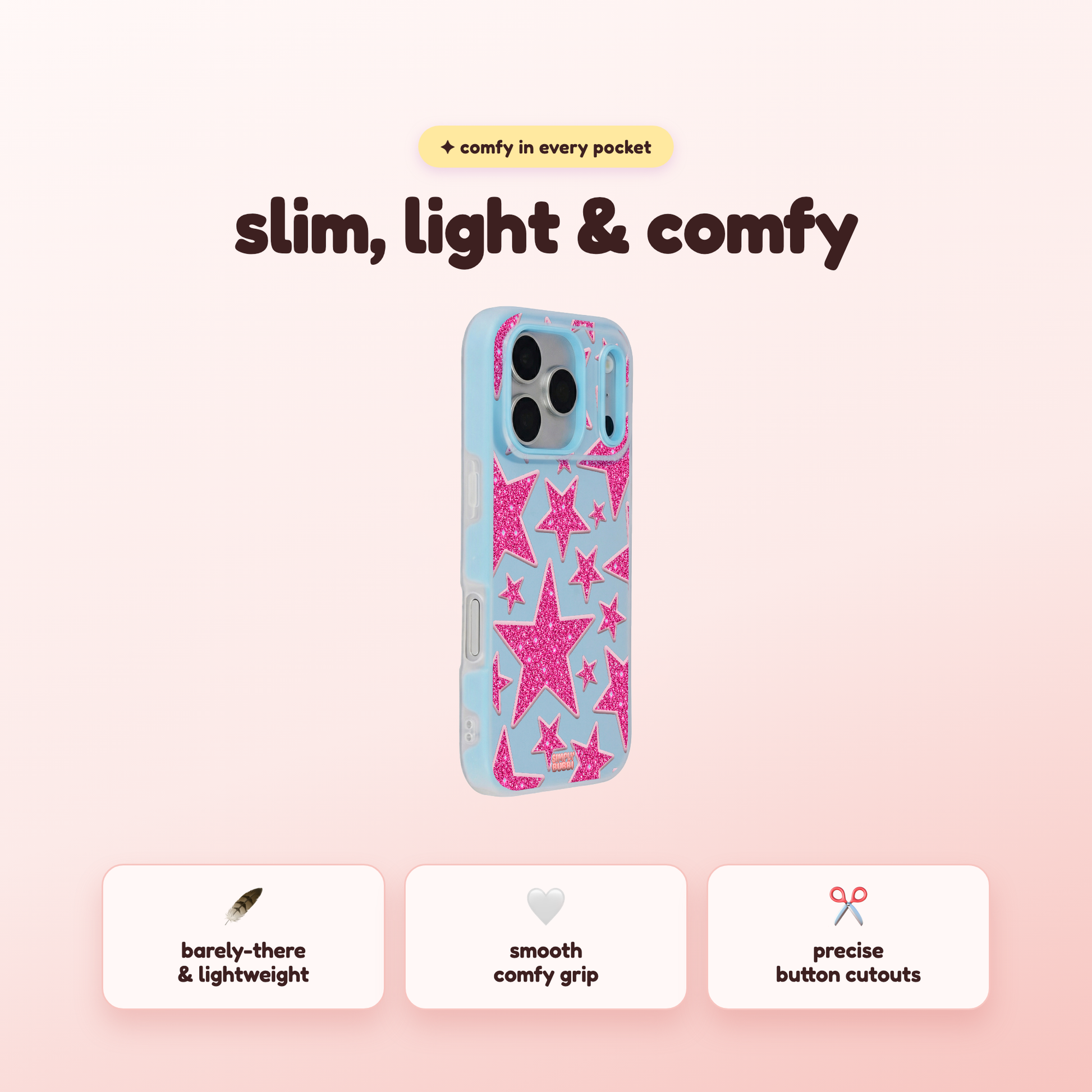 Pink Glitter Star Repeat Pop iPhone Case – product view 4