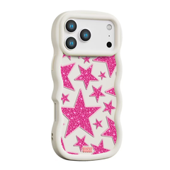 Pink Glitter Star Repeat Wavy iPhone Case – Cream