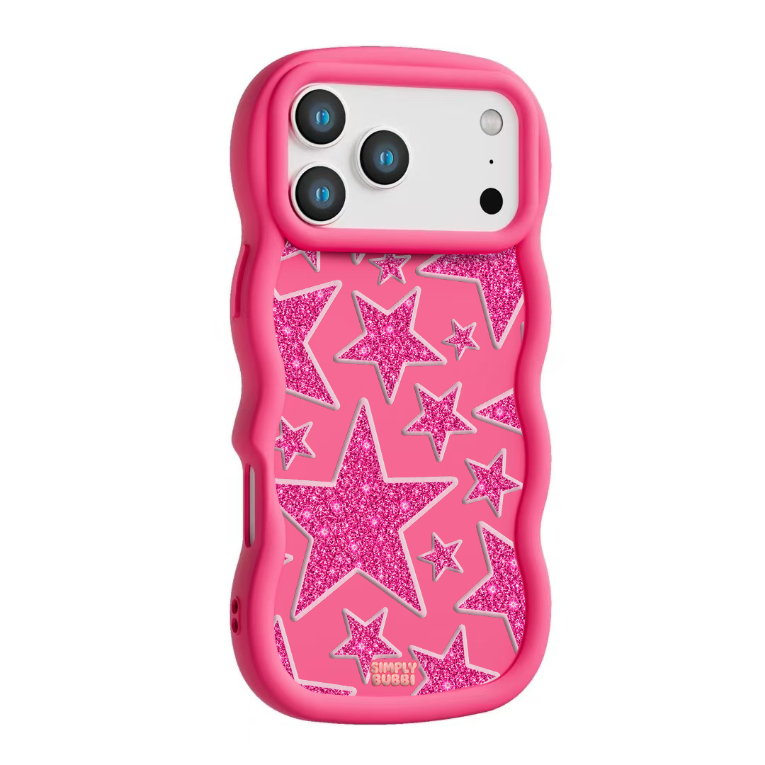 Pink Glitter Star Repeat Wavy iPhone Case – Hot Pink color