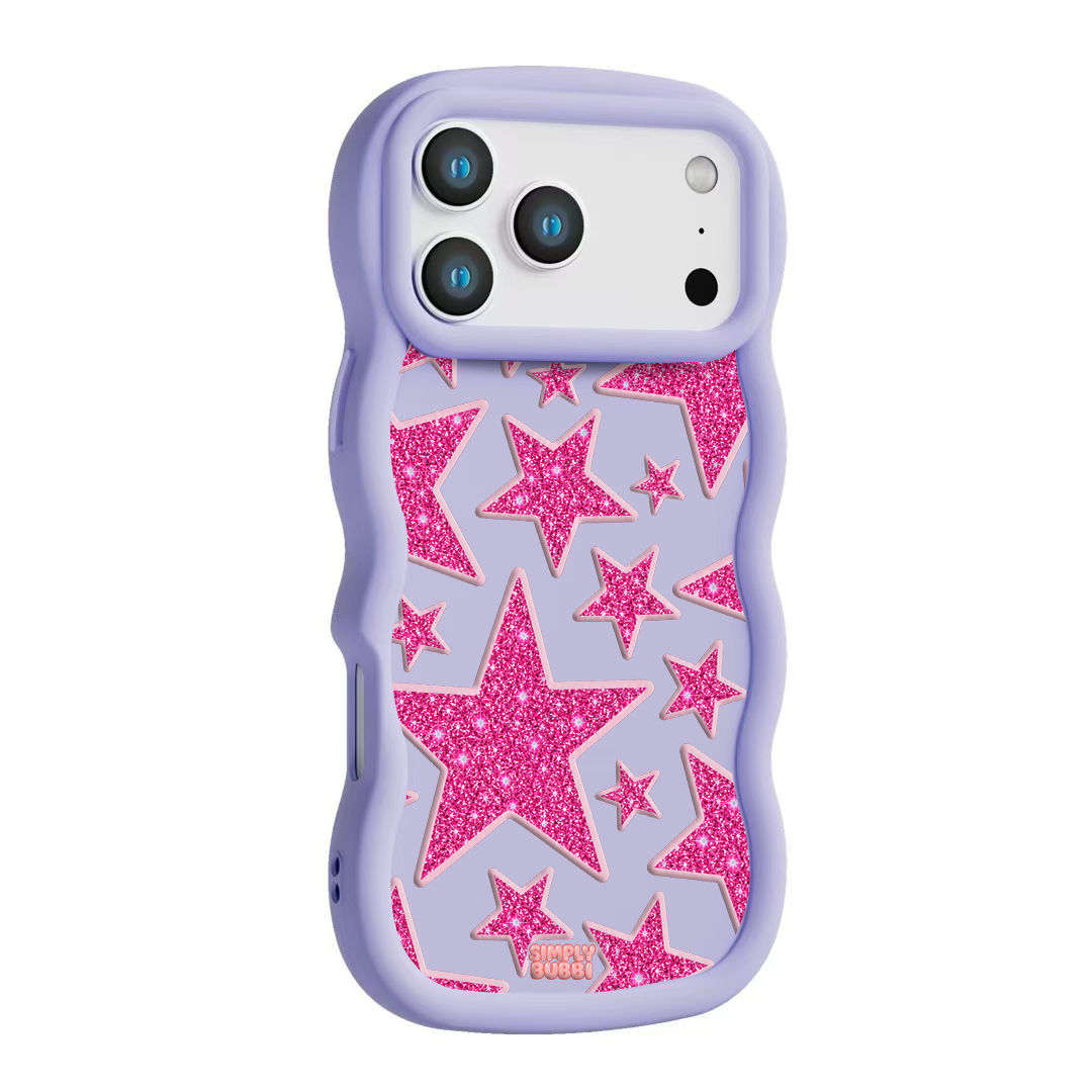 Pink Glitter Star Repeat Wavy iPhone Case – Lilac color