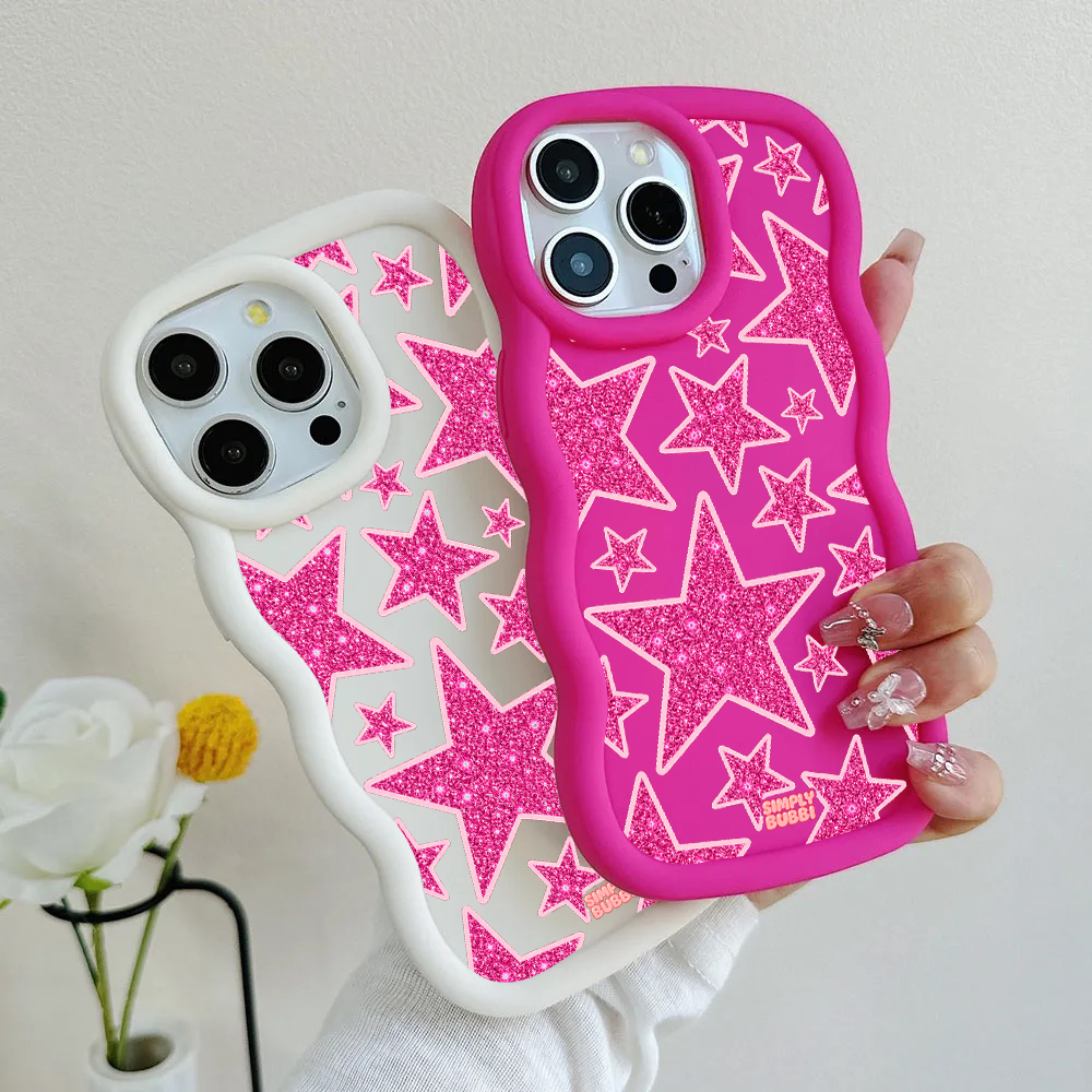 Pink Glitter Star Repeat Wavy iPhone Case – product view 1