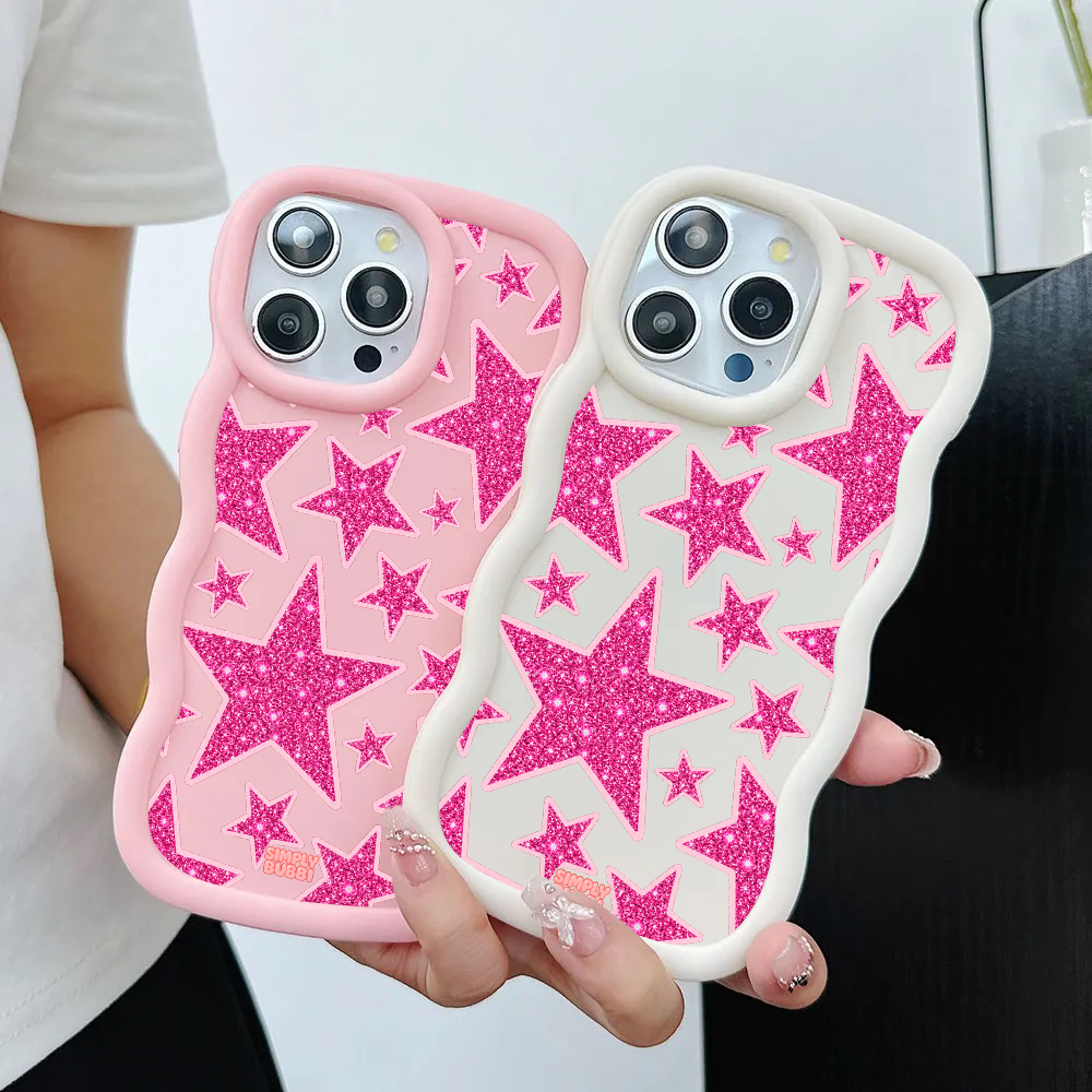Pink Glitter Star Repeat Wavy iPhone Case – product view 2