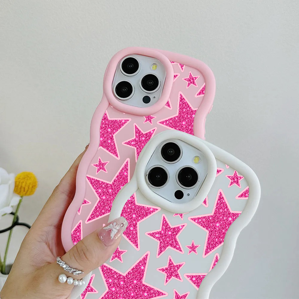 Pink Glitter Star Repeat Wavy iPhone Case – product view 3