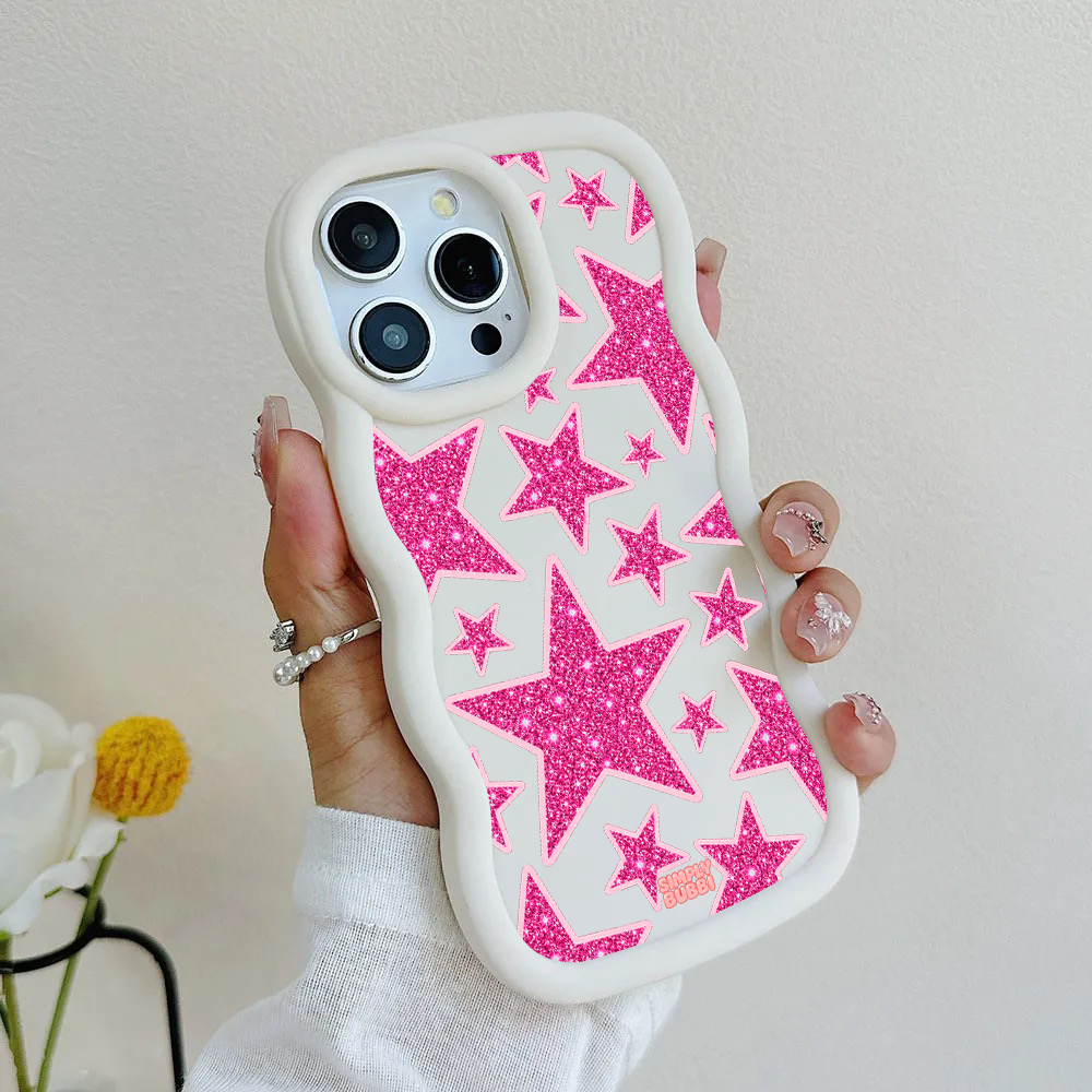 Pink Glitter Star Repeat Wavy iPhone Case – product view 4