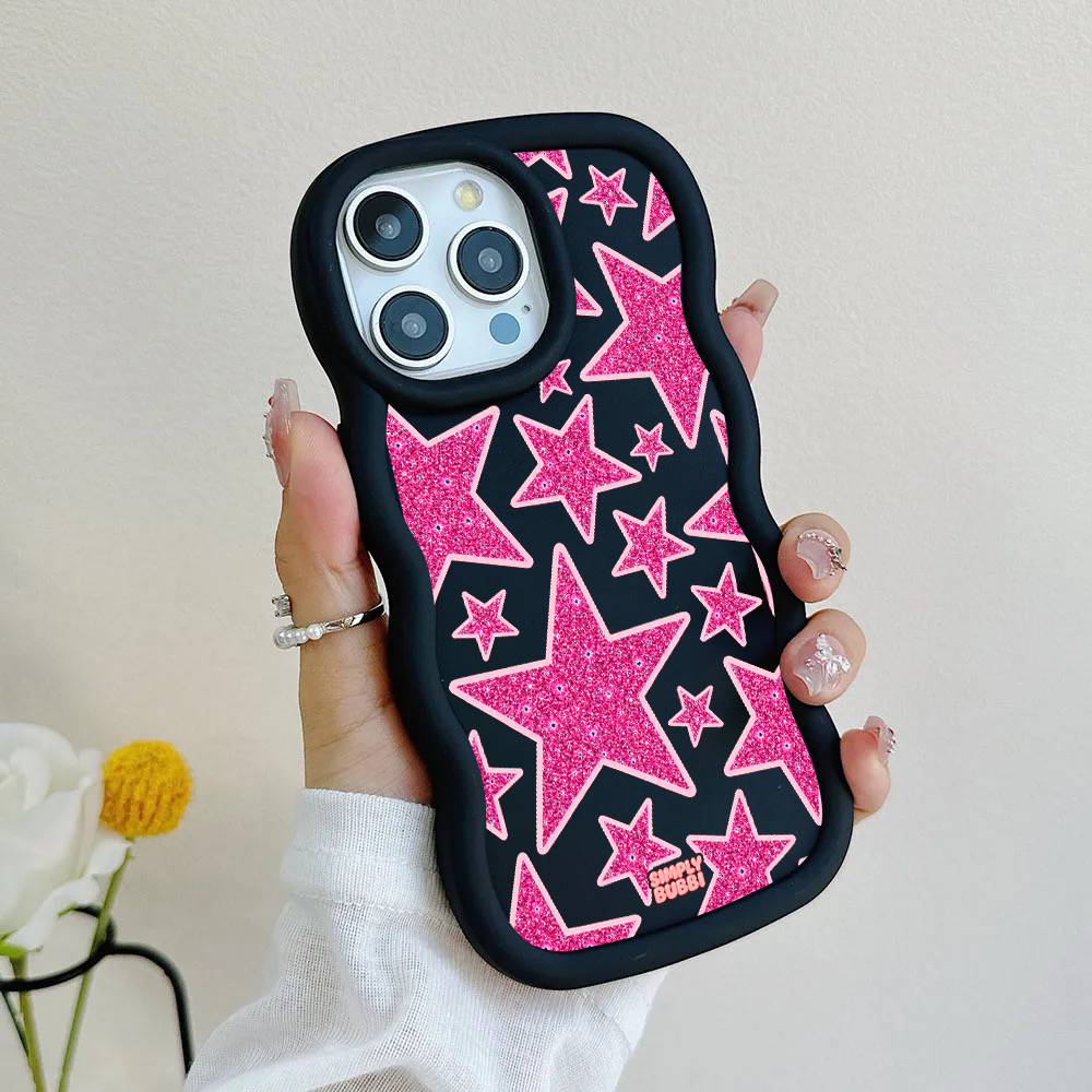 Pink Glitter Star Repeat Wavy iPhone Case – product view 5