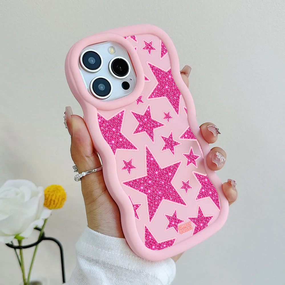 Pink Glitter Star Repeat Wavy iPhone Case – product view 6