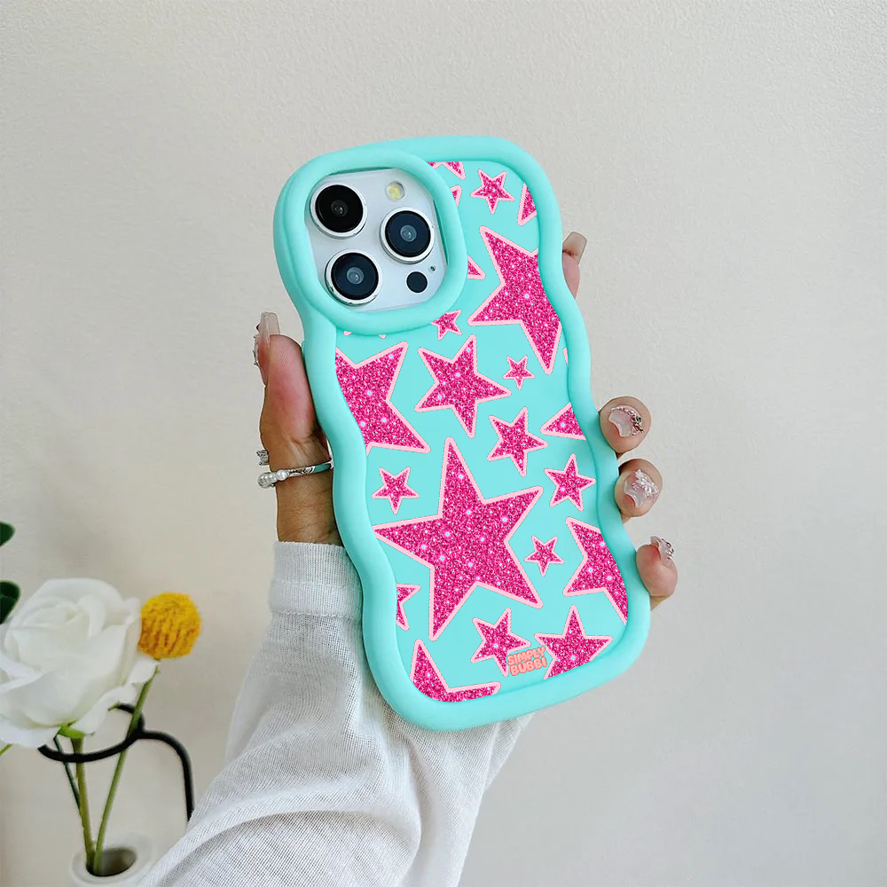 Pink Glitter Star Repeat Wavy iPhone Case – product view 7