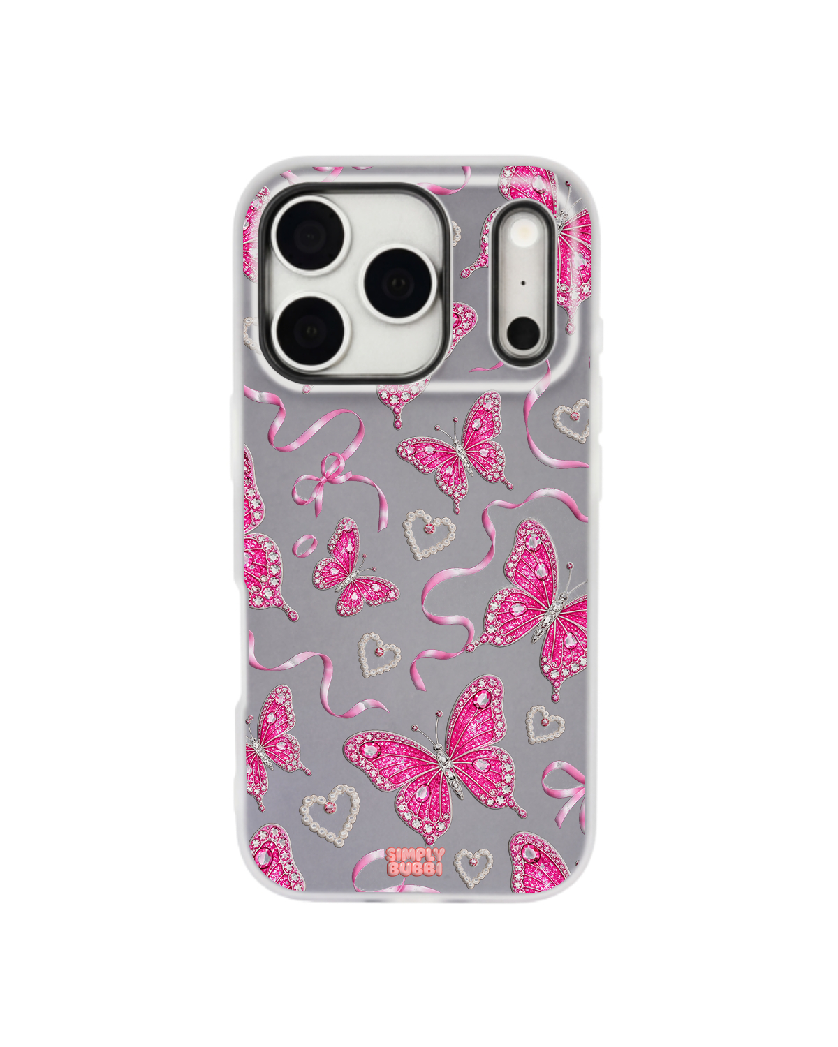 Jewel Butterfly Pearl Repeat Pop iPhone Case – Gray color