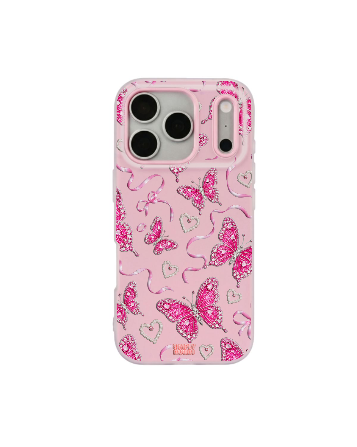 Jewel Butterfly Pearl Repeat Pop iPhone Case – Pink color