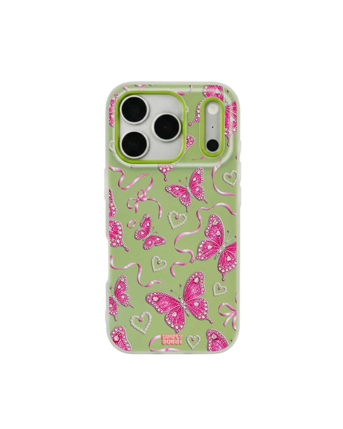 Jewel Butterfly Pearl Repeat Pop iPhone Case – Lime color