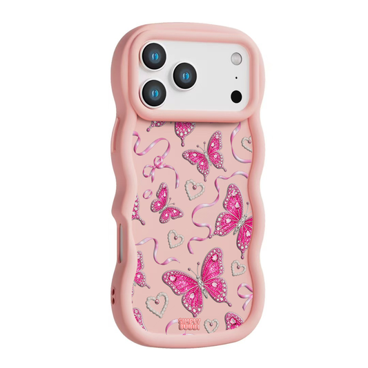 Jewel Butterfly Pearl Repeat Wavy iPhone Case – Blush color
