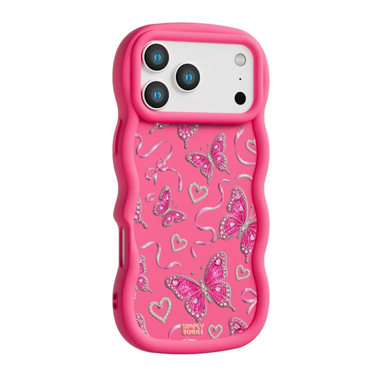 Jewel Butterfly Pearl Repeat Wavy iPhone Case – Hot Pink color