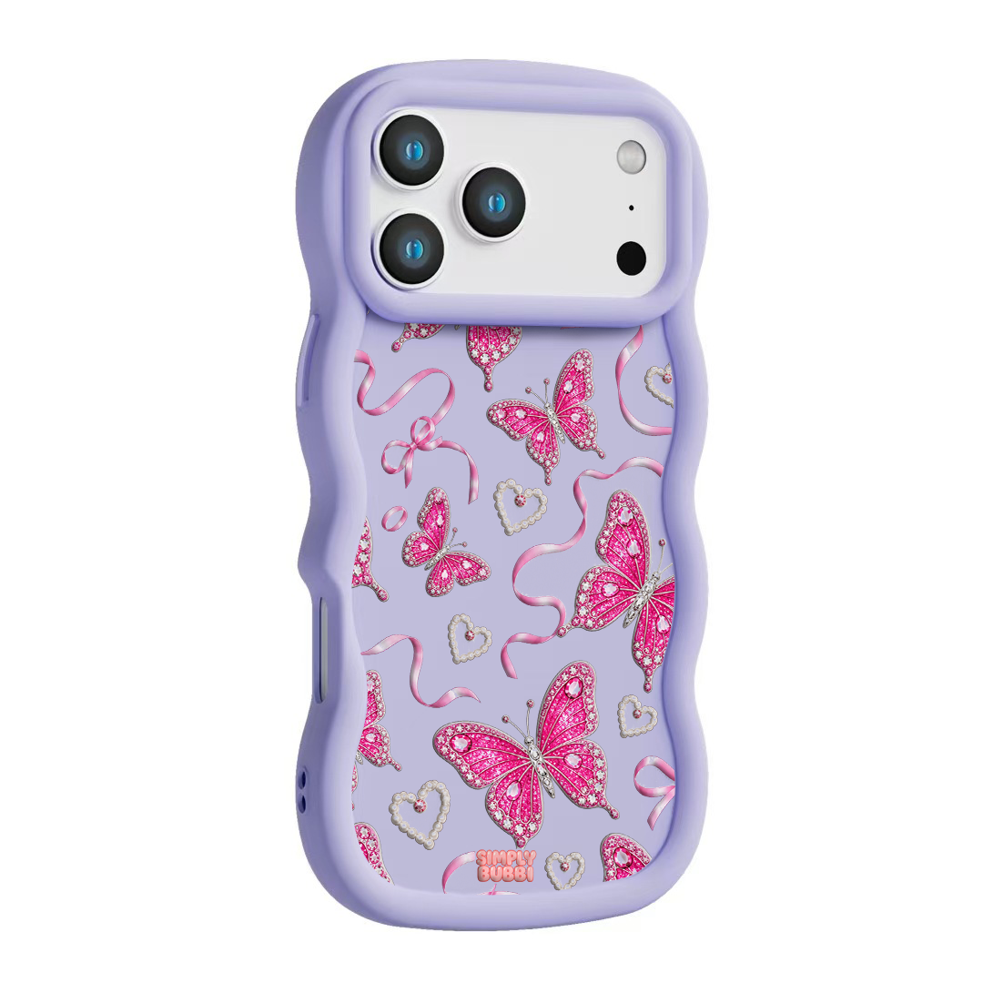 Jewel Butterfly Pearl Repeat Wavy iPhone Case – Lilac color