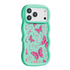 Jewel Butterfly Pearl Repeat Wavy iPhone Case – Mint