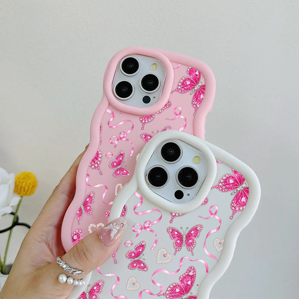 Jewel Butterfly Pearl Repeat Wavy iPhone Case – product view 3