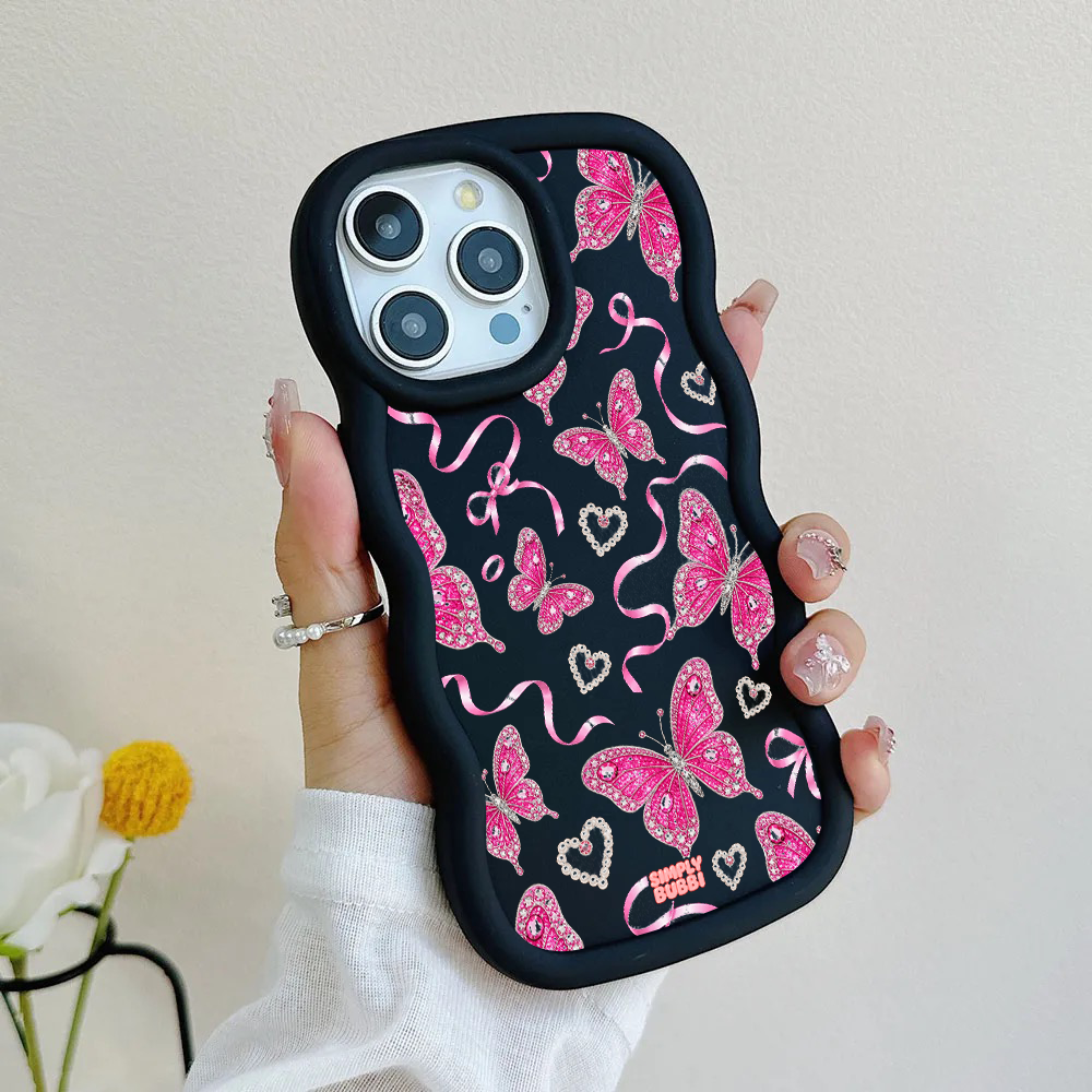 Jewel Butterfly Pearl Repeat Wavy iPhone Case