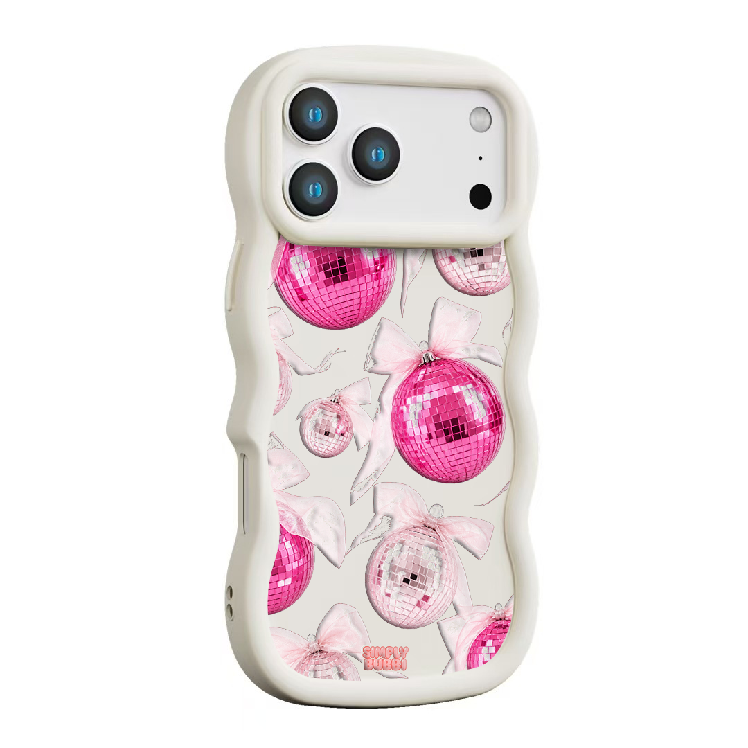 Pink Disco Ornament Organza Repeat Wavy iPhone Case – Cream color