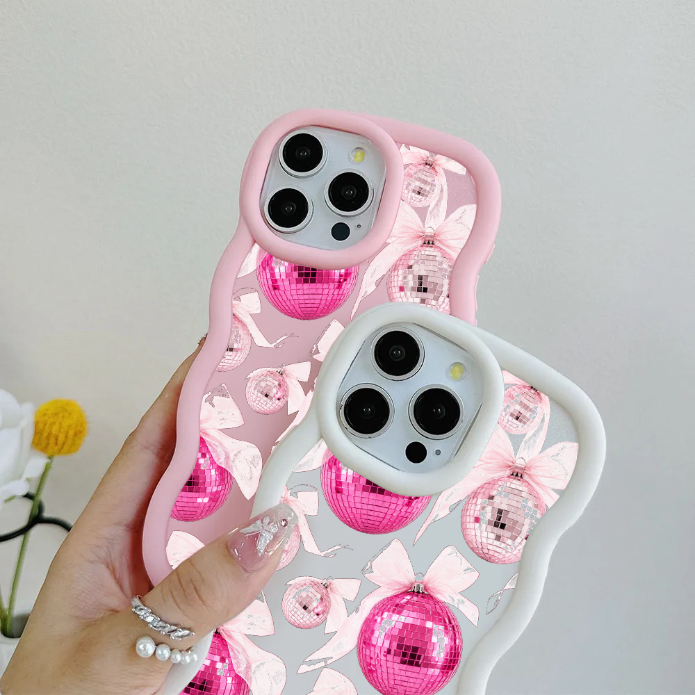 Pink Disco Ornament Organza Repeat Wavy iPhone Case – product view 3