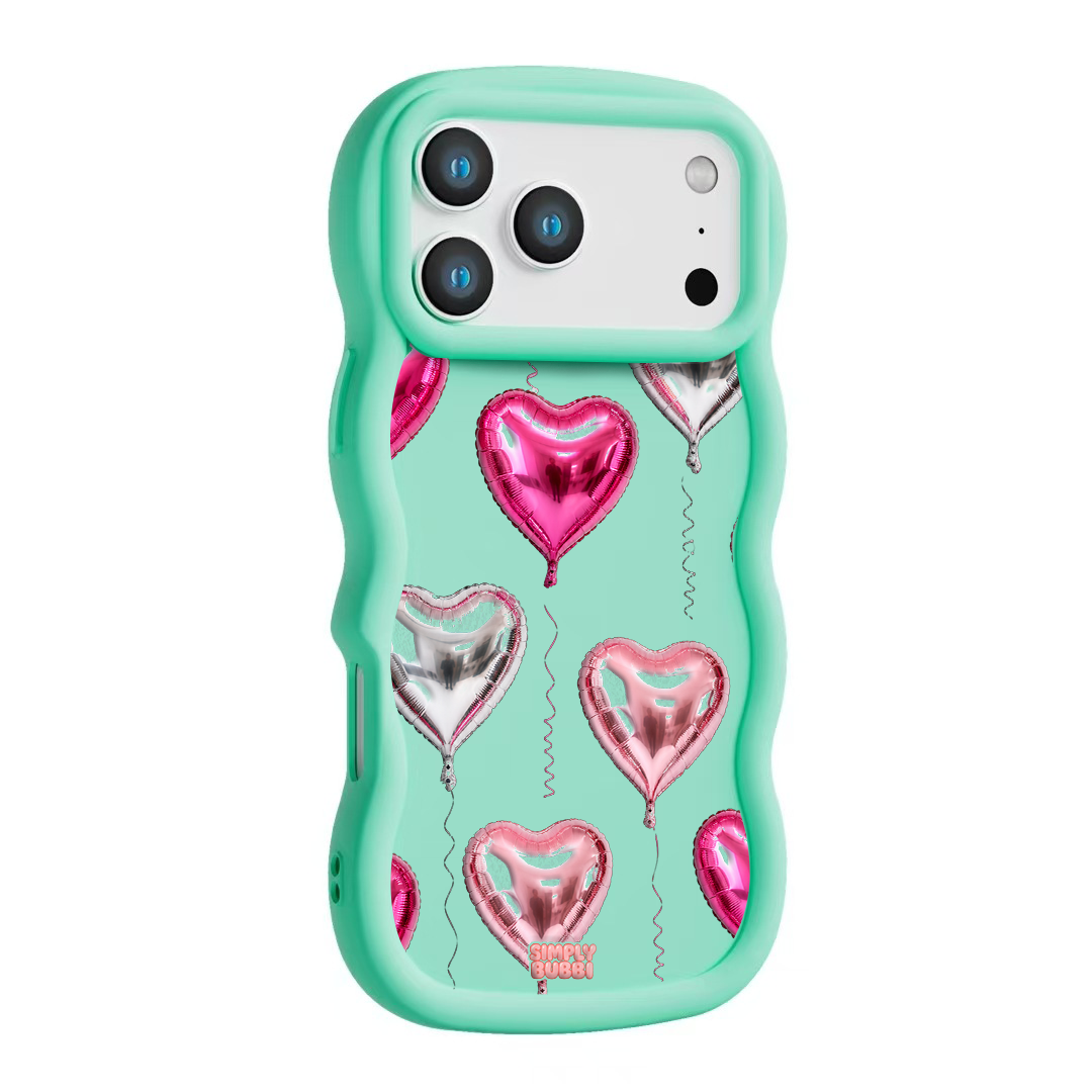 Foil Heart Balloon Repeat Wavy iPhone Case – Mint color