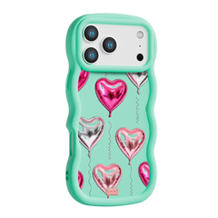 Foil Heart Balloon Repeat Wavy iPhone Case – Mint