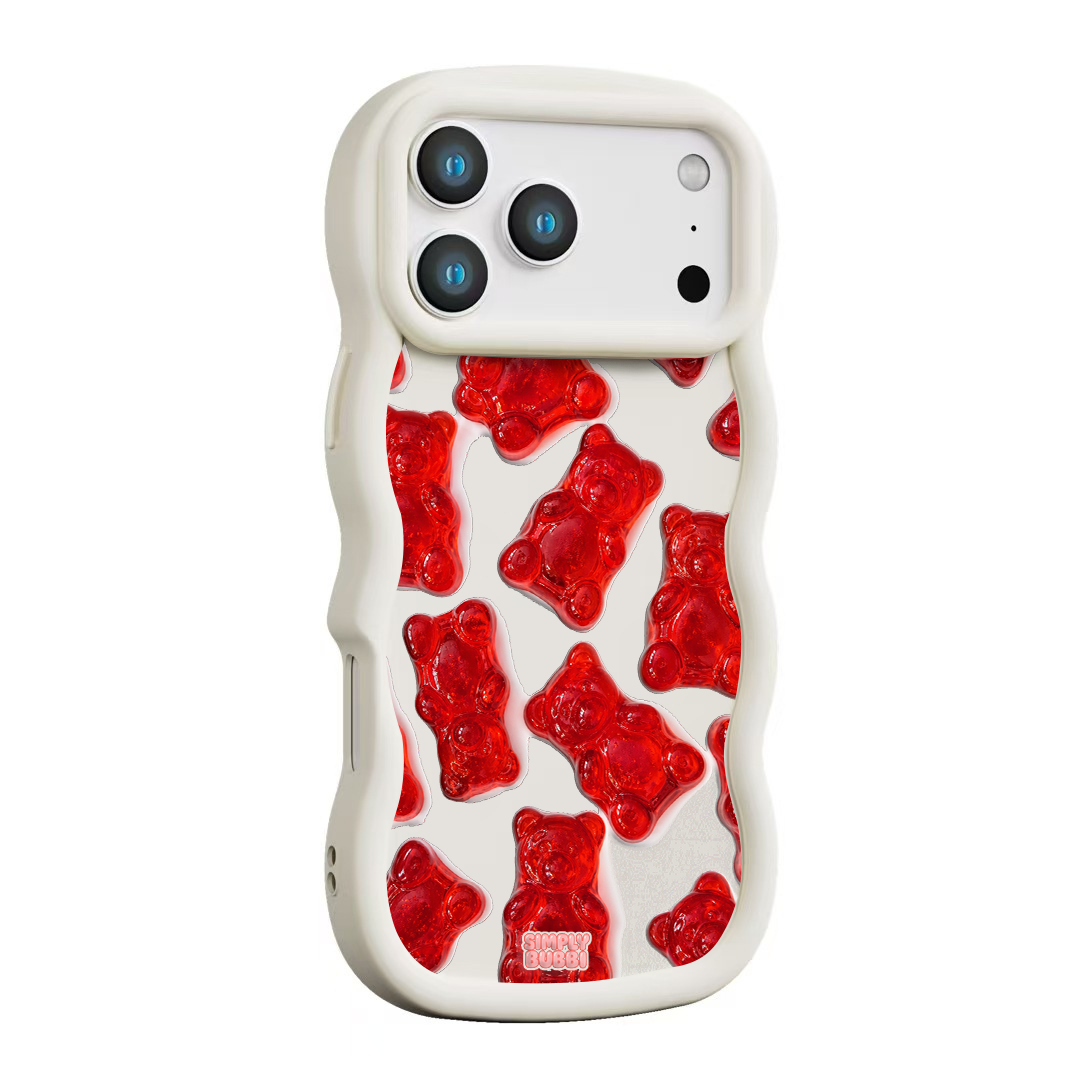 Red Jelly Gummy Bear Repeat Wavy iPhone Case – Cream color
