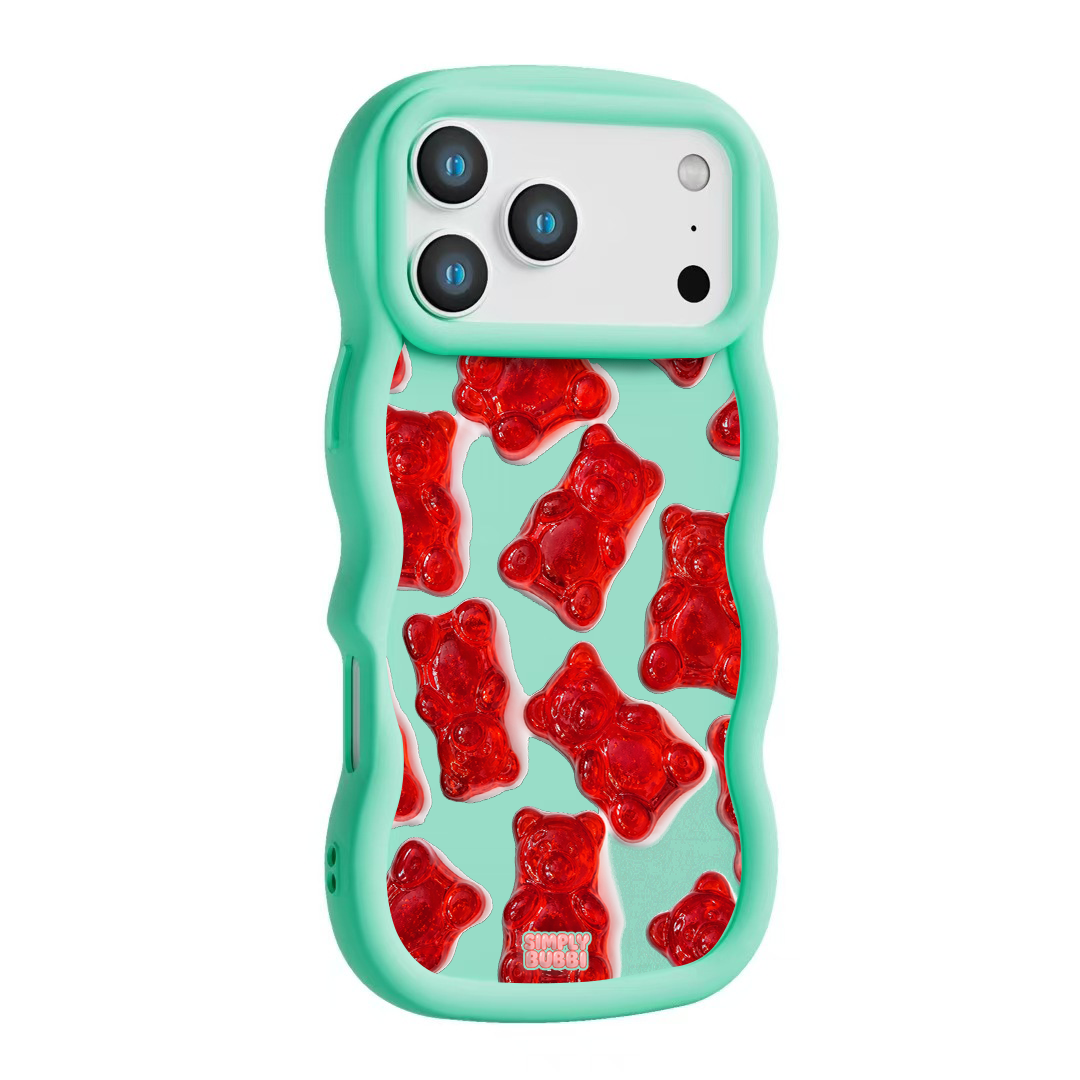 Red Jelly Gummy Bear Repeat Wavy iPhone Case – Mint color