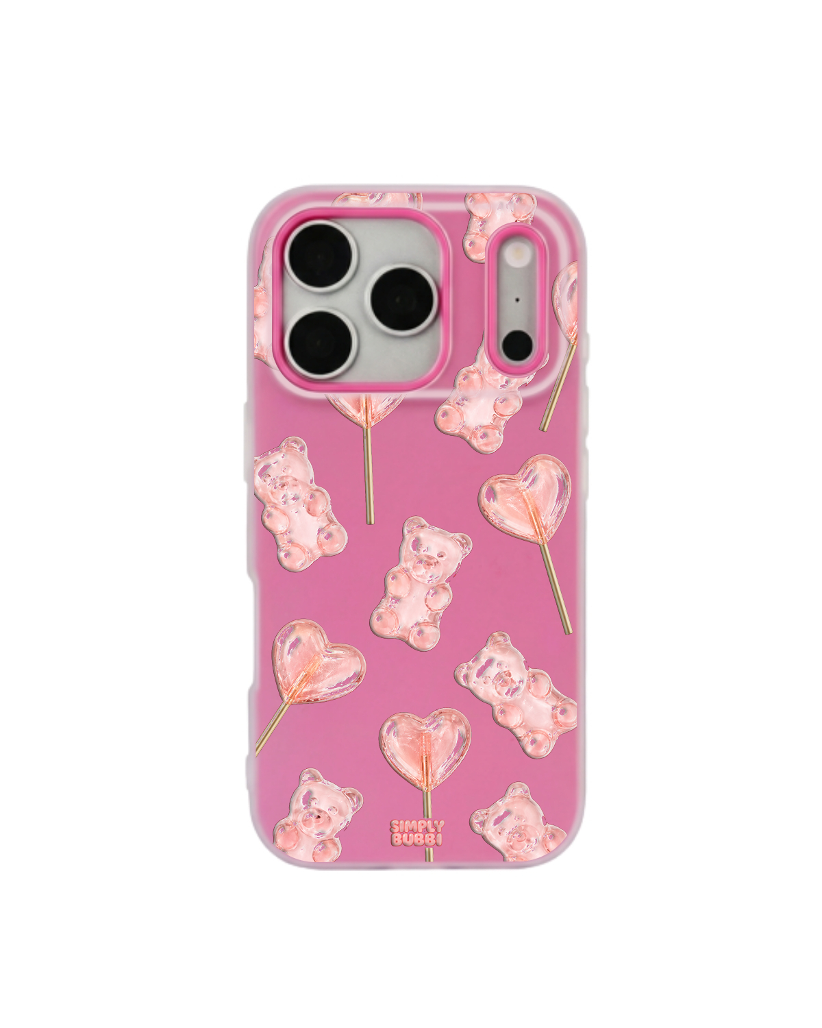 Blush Gummy Bear Heart Lollipop Repeat Pop iPhone Case – Hot Pink color