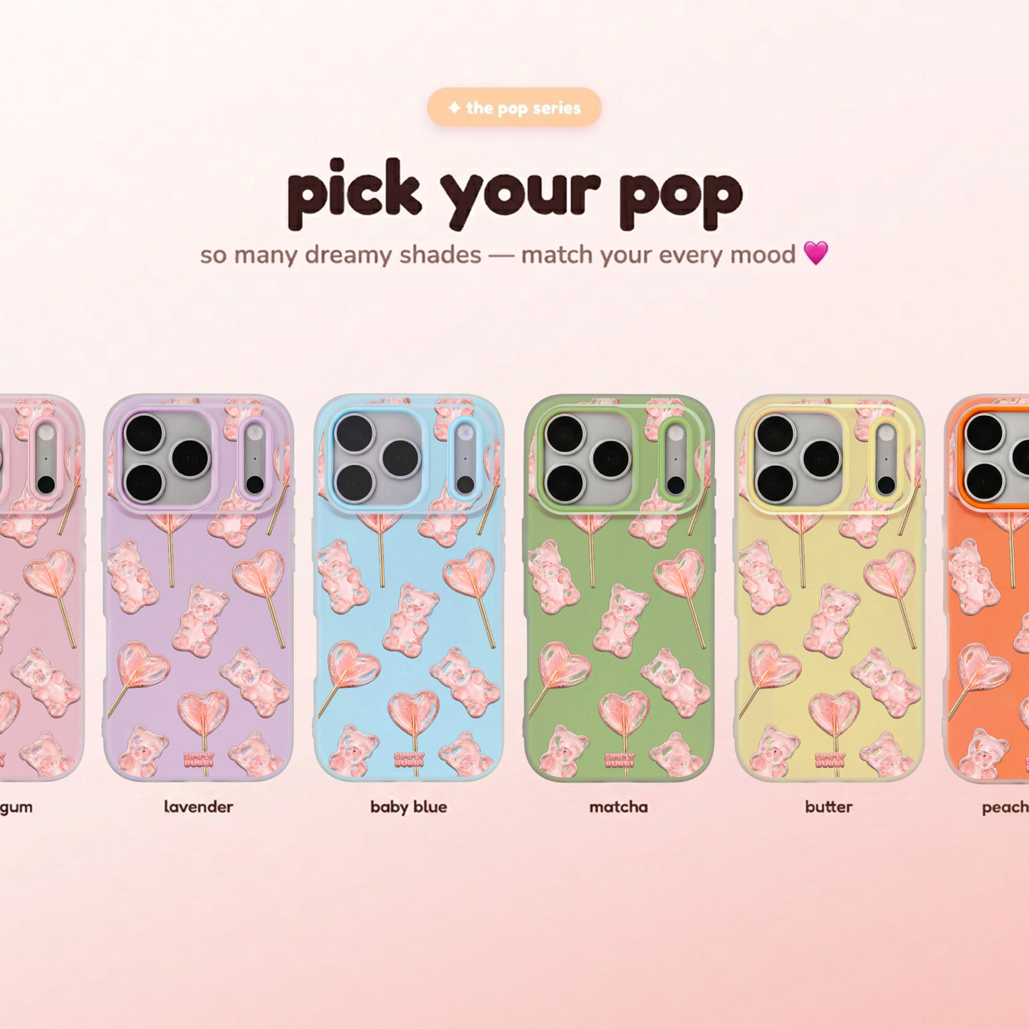 Blush Gummy Bear Heart Lollipop Repeat Pop iPhone Case – product view 1