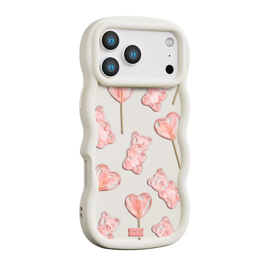 Blush Gummy Bear Heart Lollipop Repeat Wavy iPhone Case – Cream color