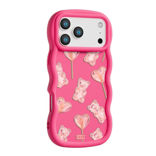 Blush Gummy Bear Heart Lollipop Repeat Wavy iPhone Case – Hot Pink color