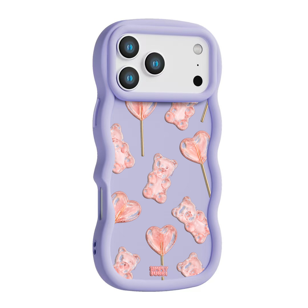Blush Gummy Bear Heart Lollipop Repeat Wavy iPhone Case – Lilac color