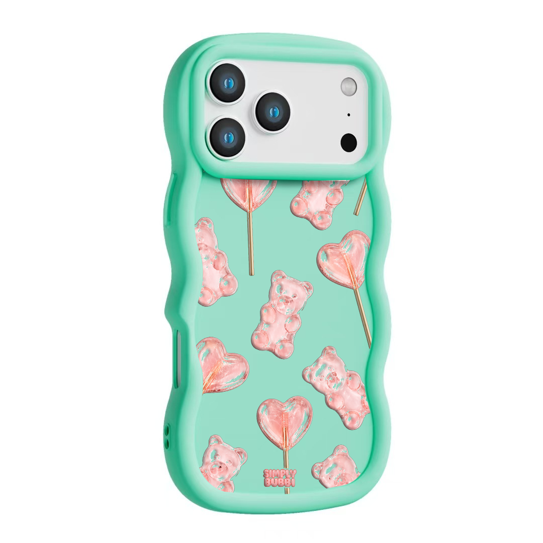 Blush Gummy Bear Heart Lollipop Repeat Wavy iPhone Case – Mint color