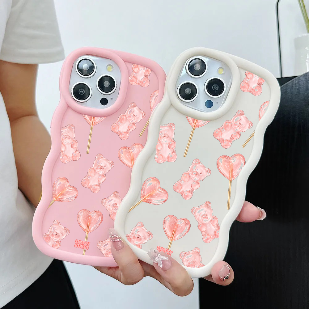 Blush Gummy Bear Heart Lollipop Repeat Wavy iPhone Case – product view 2