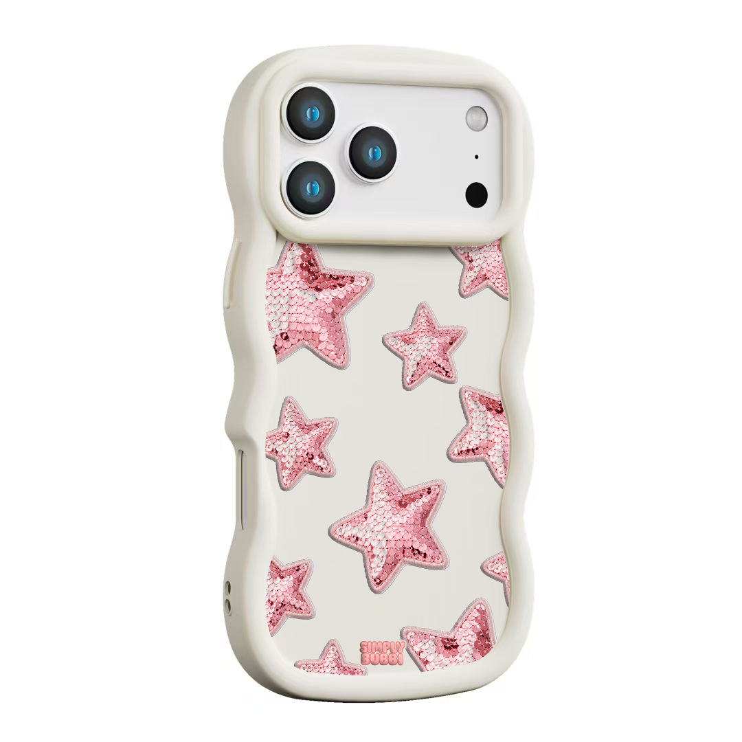 Rose Sequin Star Repeat Wavy iPhone Case – Cream color
