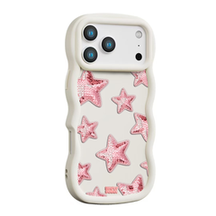 Rose Sequin Star Repeat Wavy iPhone Case – Cream