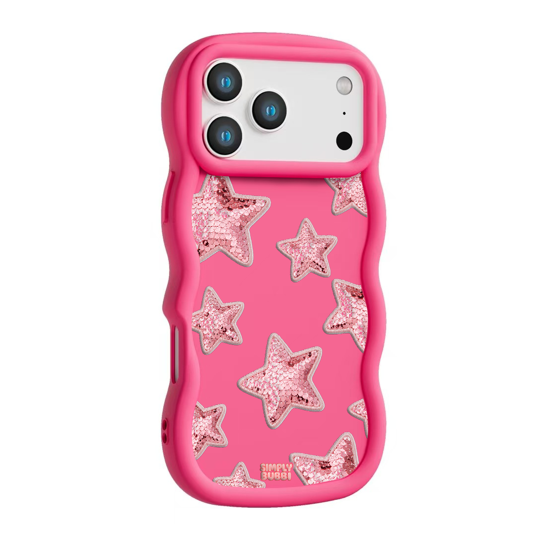 Rose Sequin Star Repeat Wavy iPhone Case – Hot Pink color