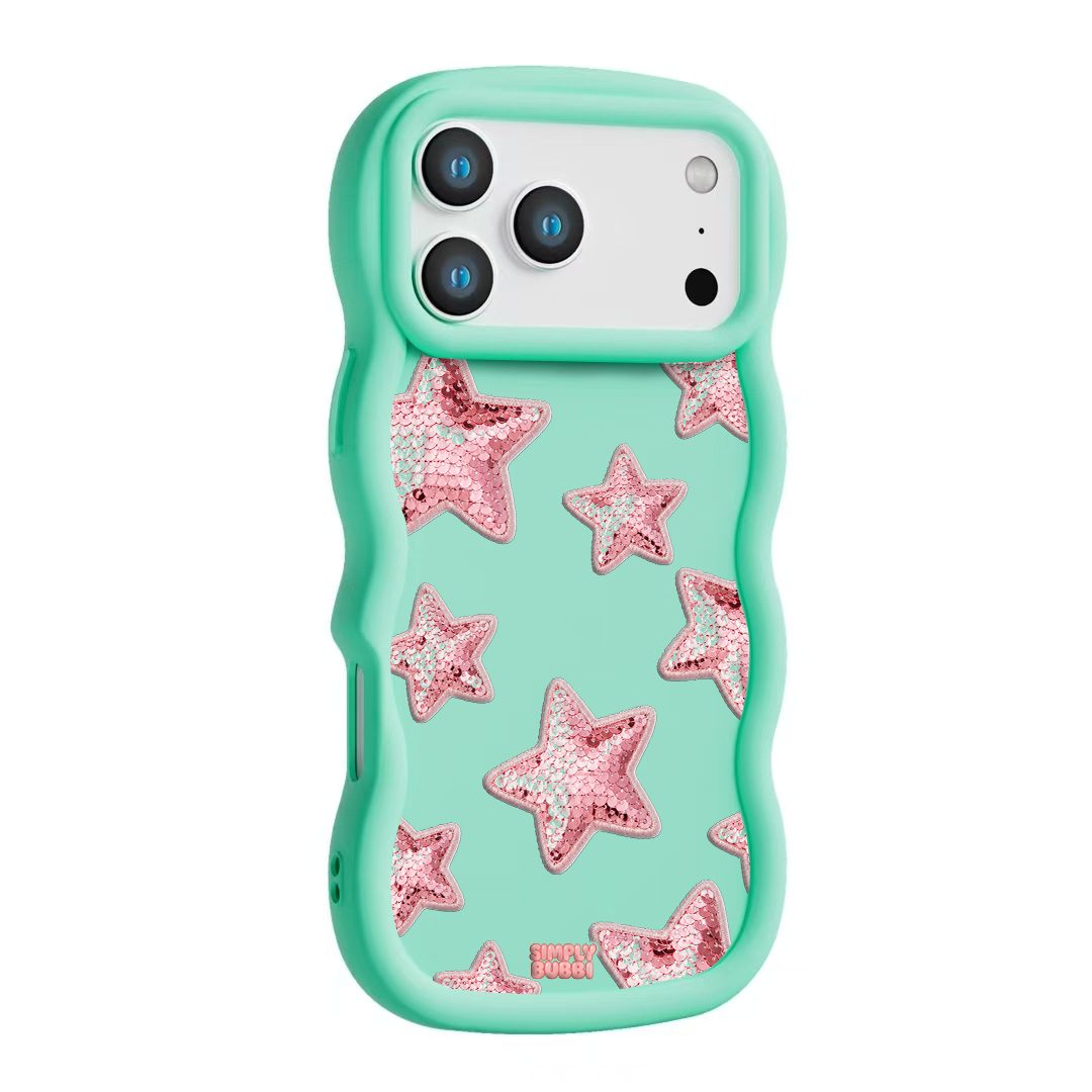 Rose Sequin Star Repeat Wavy iPhone Case – Mint color