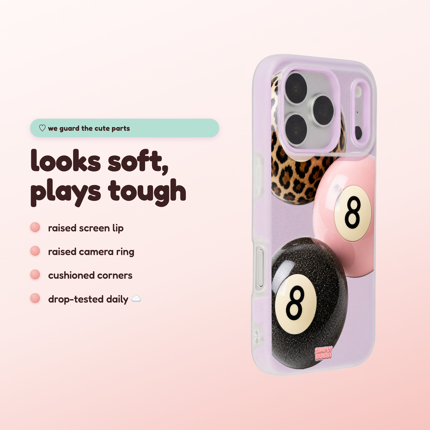 Leopard Blush Glitter 8 Balls Pop iPhone Case – product view 3