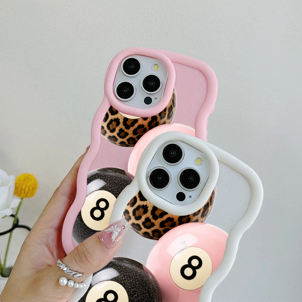 Leopard Blush Glitter 8 Balls Wavy iPhone Case