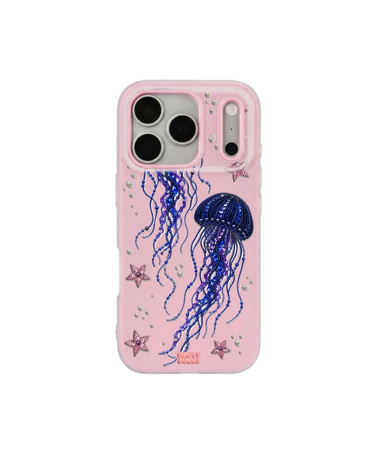 Beadwork Jellyfish Sequin Stars Pop iPhone Case – Pink color