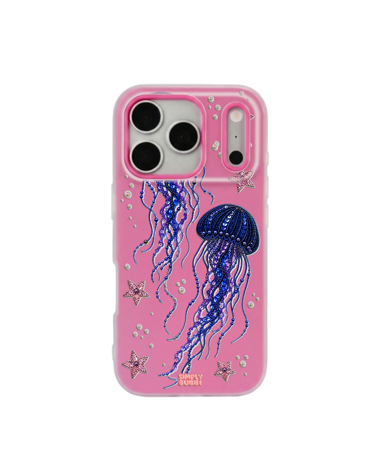 Beadwork Jellyfish Sequin Stars Pop iPhone Case – Hot Pink color