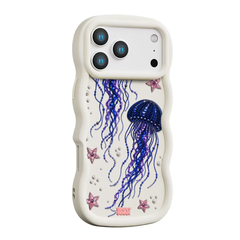 Beadwork Jellyfish Sequin Stars Wavy iPhone Case – Cream