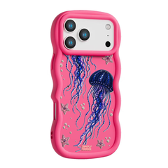 Beadwork Jellyfish Sequin Stars Wavy iPhone Case – Hot Pink